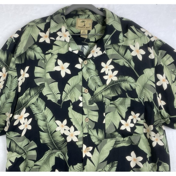 Jamaica Jaxx Men's Tropical Leaf 100% Silk Shirt Hawaiian Men's Size M Black - Picture 12 of 12